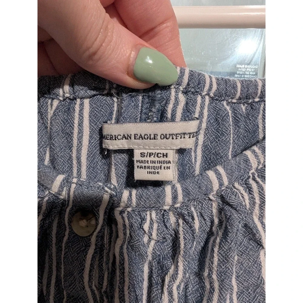 American Eagle Striped Dress Ruffle Off Shoulder Casual Button Front S - Picture 3 of 4
